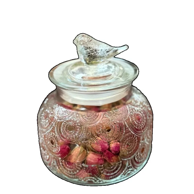 خمر منحوتة بيجونيا نمط الزجاج مختومة جرة تخزين جرة المطبخ المنزلية المجففة الفاكهة الحلوى وجبات خفيفة تخزين الشاي تخزين الجرار