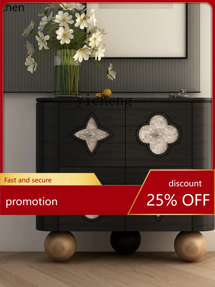 YFY  Lucky Four-Leaf Clover Sideboard Cabinet Solid Wood Storage Cabinet Storage Cabinet Black Furniture