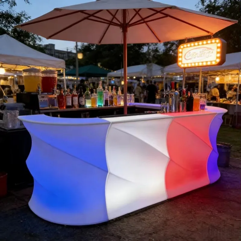 Rental counter, rechargeable bar furniture LED bar table, mobile bar counter, mobile bartending table