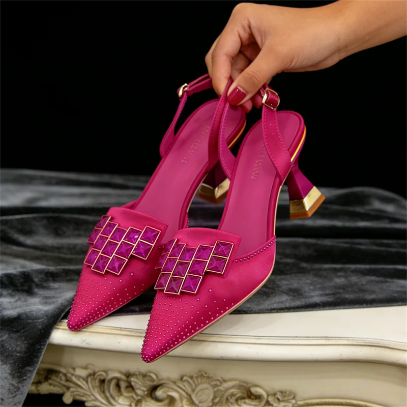 

Fashion Comfortable Italian Women High Heels Pointed Top Shoes Decorated with Rhinestone Luxury Shoes Women Party Pumps Shoes