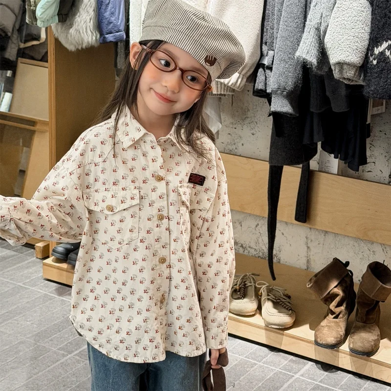 

Girls Blouse 2026 Spring Autumn Shirts for Kids Full Print Children's T-shirts Fashion Toddler Outerwear Baby Outfits Clothing