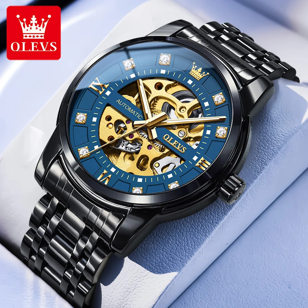 

OLEVS Brand Men's Watch Fully Automatic Mechanical Watch Hollow Fashion Waterproof Steel Strip 9901