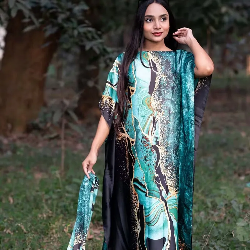 عبايات حريرية إسلامية للنساء 2025 موضة طباعة الإسلام تركيا رداء نسائي فضفاض أنيق فستان صيفي أفريقي مع الحجاب