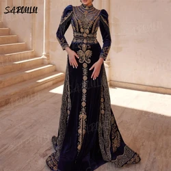 High Neck Arabic Sultan Evening Dress Long Sleeve Gold Appliques Princess Customized Gown Formal فساتين السهرة Vestidos De Gala