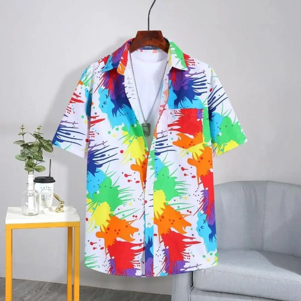 

Fashion V-neck Short Sleeve Floral Shirts Loose Bohemia Style Flower Blouse Women Hawaii Colorful Beach Shirts Streetwear