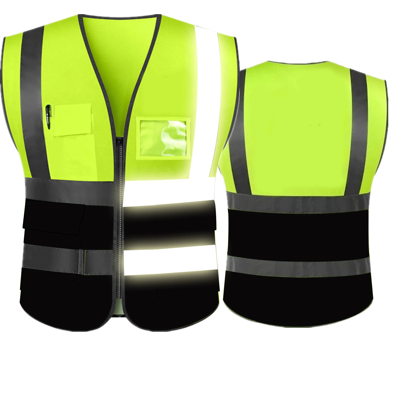 Chaleco de seguridad reflectante de alta visibilidad con tiras reflectantes y 5 bolsillos, uniforme de trabajo de construcción, ANSI, Clase 2