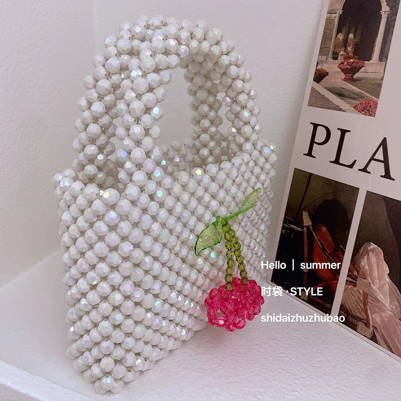 New Woven Acrylic Bead Ins Cherry Bag Handmade DIY Summer Cute Girl Fairy Daily Street Handbag 24 Custom Color Women\'s Bags