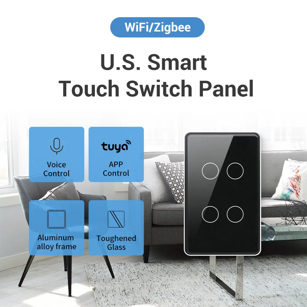 Glomarket Tuya Wifi US Standard 1/2/3/4 Gang Smart Switch Support Alexa&Google Control High-grade New Modle Light Switch