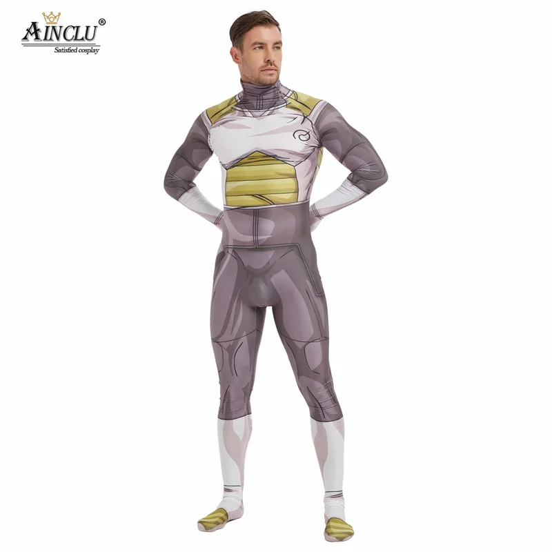 Men Vegetto Frieza Cosplay Costume 3D Print Zentai Bodysuit Jumpsuit Halloween Outfit for Adults and Kids