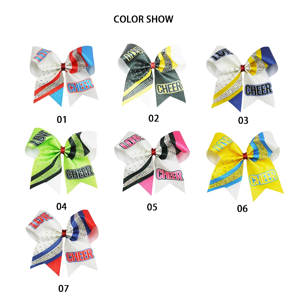 

12pcs/Lot 7Inches Customized Cheerleading Hair Accessories with Shiny Sublimated Bows Wholesale for School Use Logo-On Bow