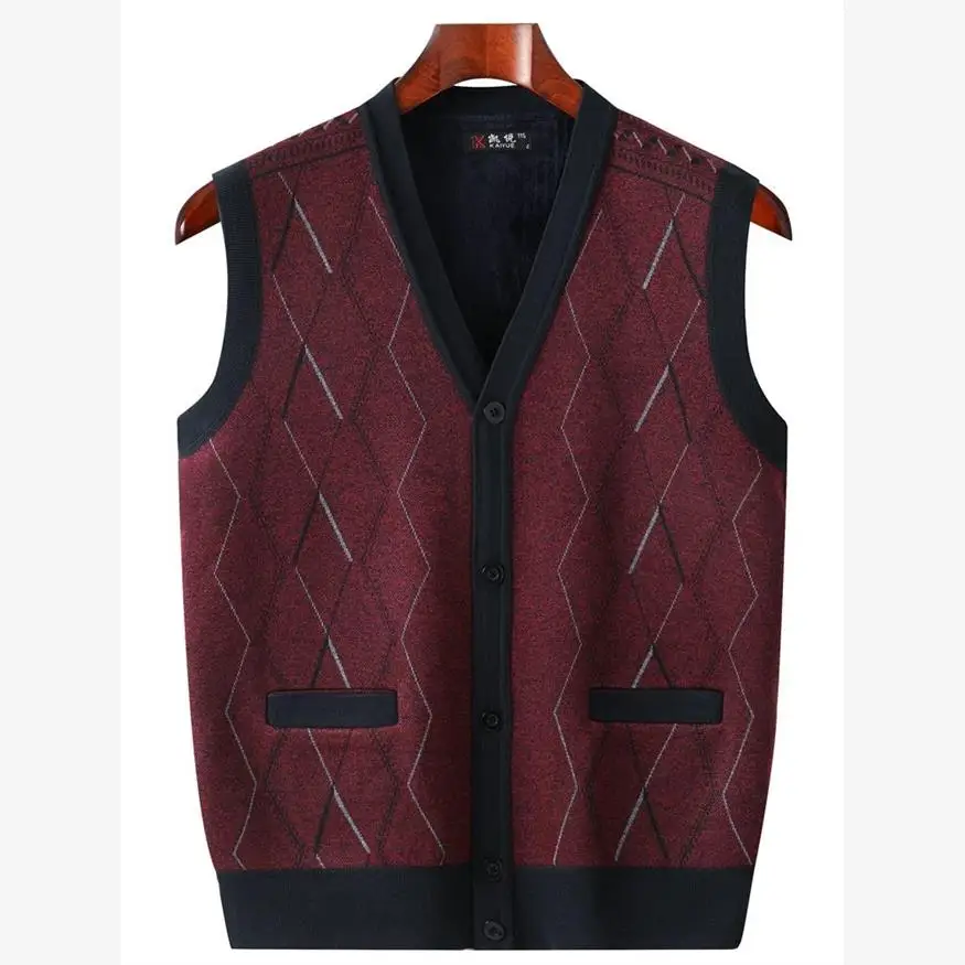 

Thiened Woolen Vest for Middle-Aged And ly Men Inner Fce Dad Sweater Knittedwear Ci Walk Suitable Nine Points Sve