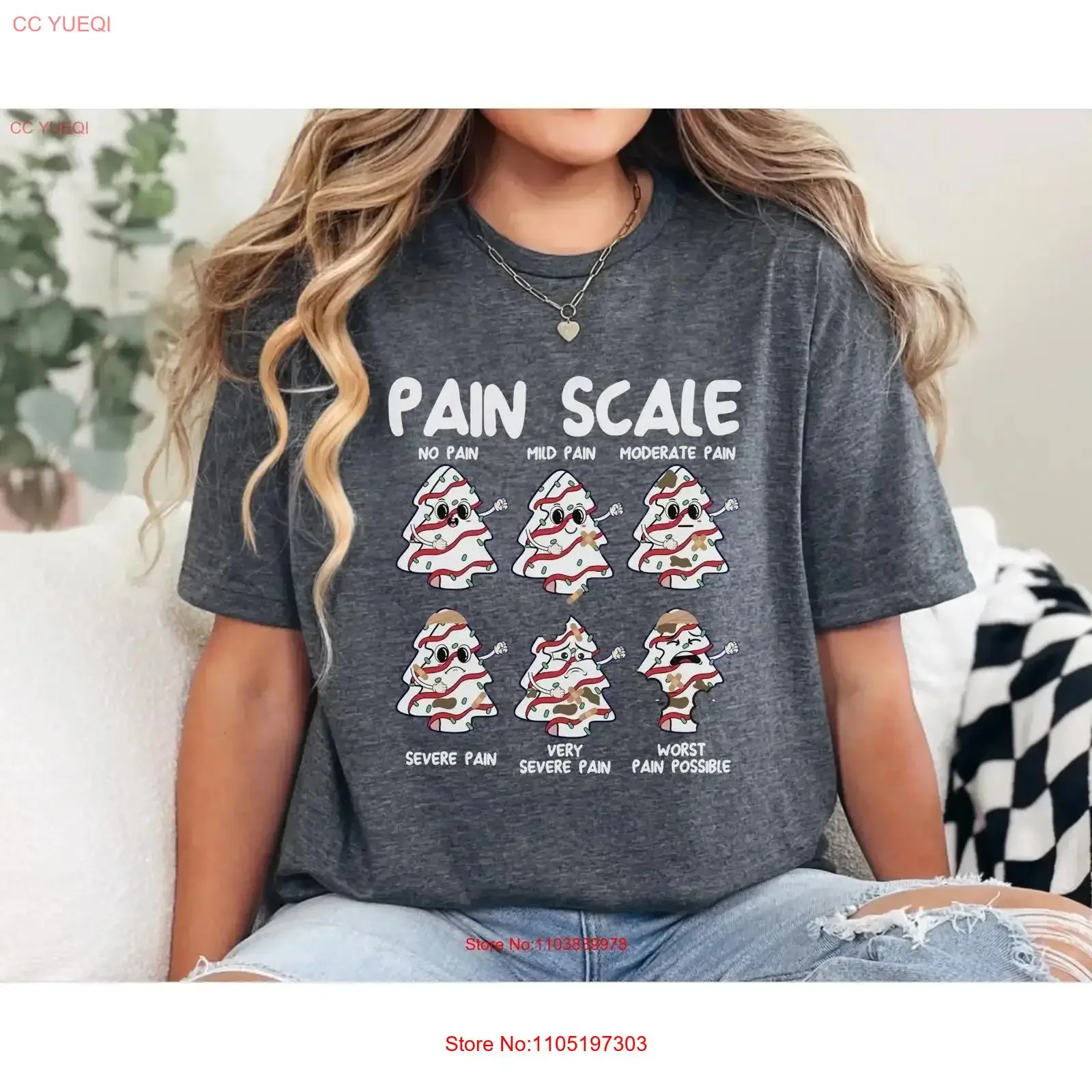 Funny Pain Scale T Shirt Christmas Nurse Tree Cake Triage AssessmenT vintage Washed Breathable streetwear Stretched Comfortable