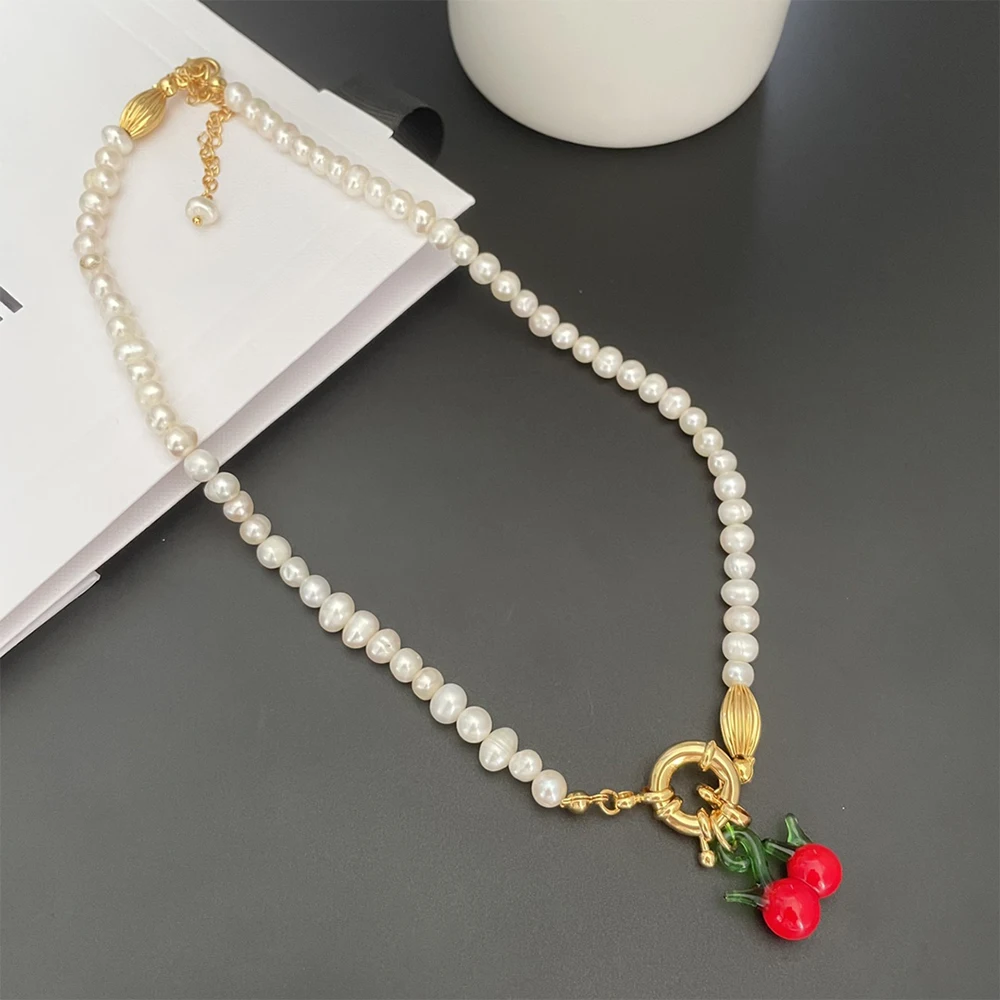 To Reines Vintage High Quality Cherry Pearl Necklace For Women Fashion Designer Jewelry Boutique Accessories Collares Para Mujer