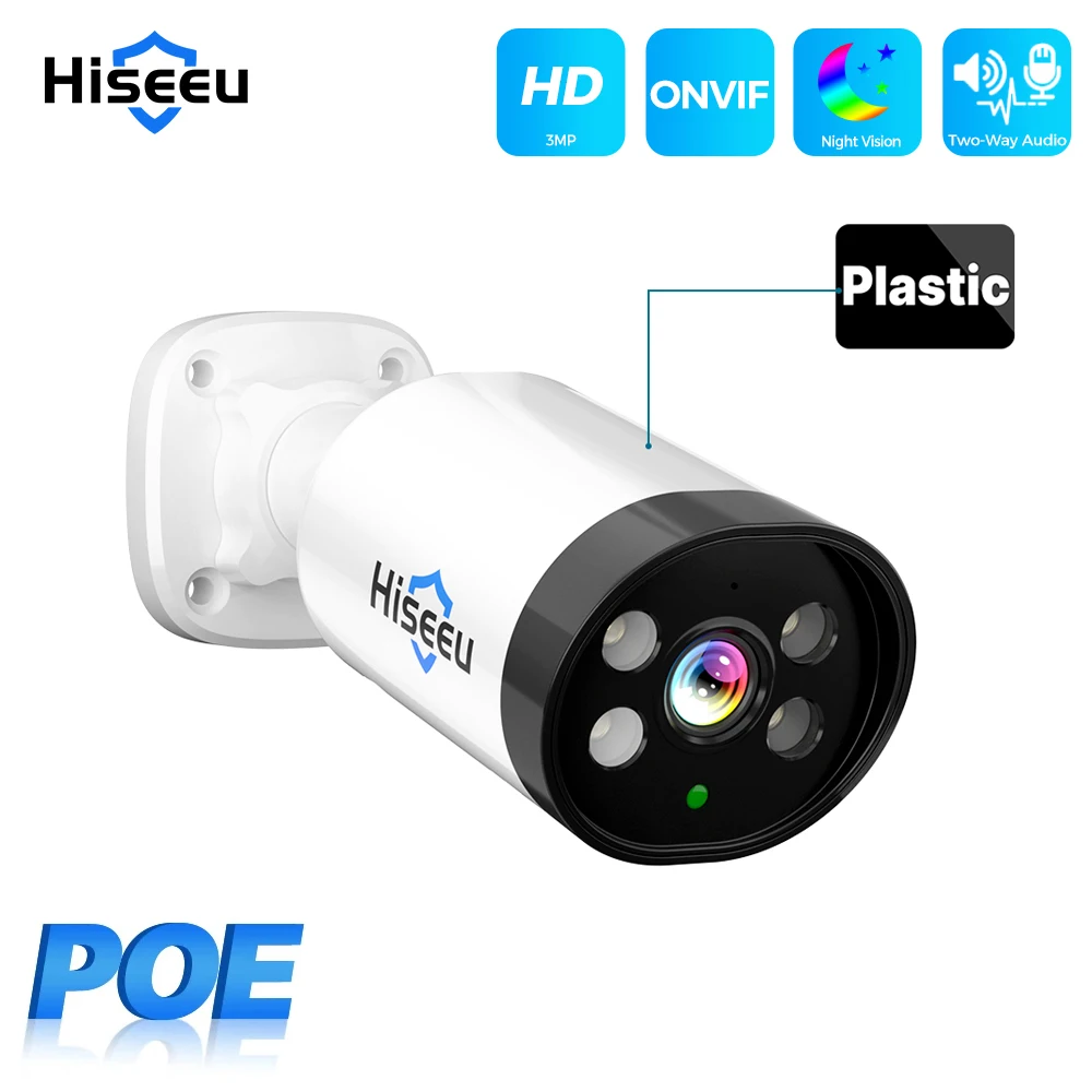 

Hiseeu POE IP Camera 3MP Outdoor Two Way Audio H.265 Home Security Surveillance Bullet CCTV Motion Detection Cameras ONVIF