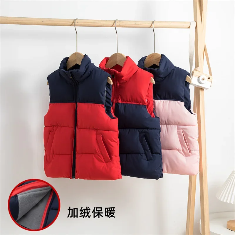 Kids' Padded Vest Stand Collar Fleece Lined Warm Sleeveless Jacket 2025 Autumn And Winter Children's Outerwear For Boys Girls