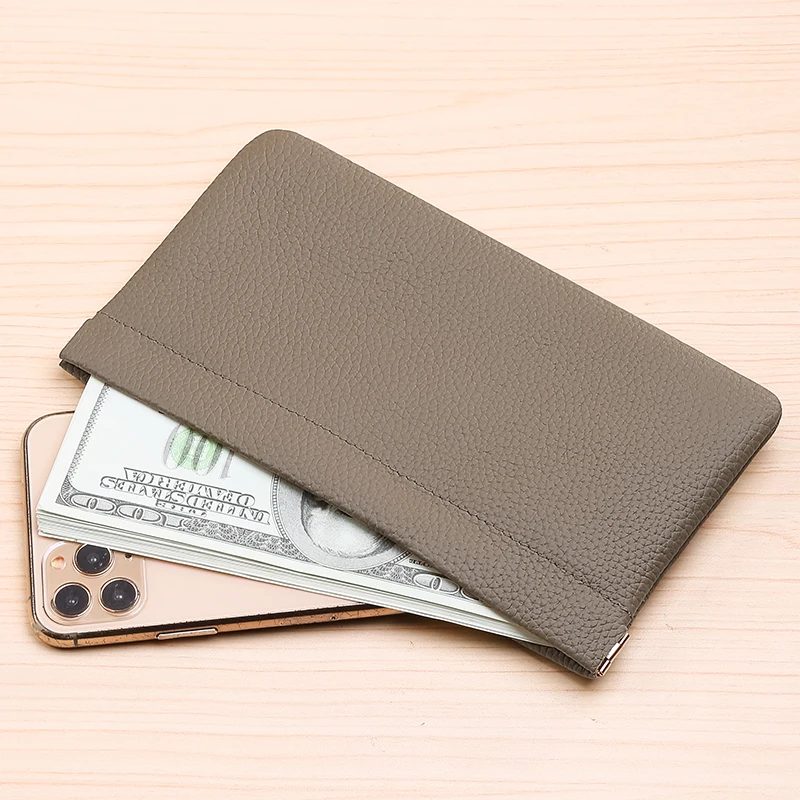 Bolso de mano de cuero PU ultrafino, portátil, de gran capacidad, puede contener teléfono móvil, monedas, versión coreana, bolsa de almacenamiento de maquillaje diario.