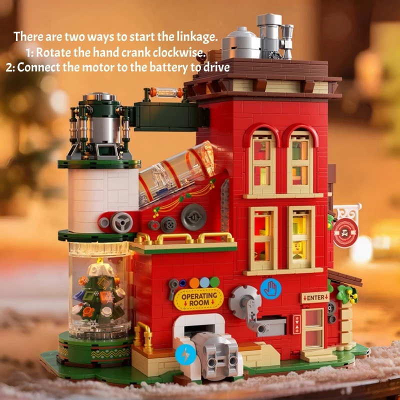 MOC クリスマスギフト工場ビルディングブロックセット冬のプレゼントハウスライト付き建設 DIY おもちゃ子供の誕生日クリスマスギフト