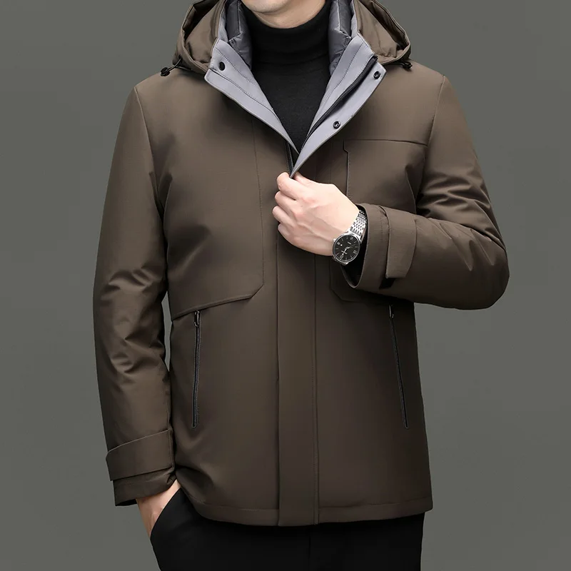 Ture 90% Goose Down Jacket 2024 Men's Winter 2 Pieces Attachable Windproof Warm Outwear Office Male Hooded Thermal Zipper Coat