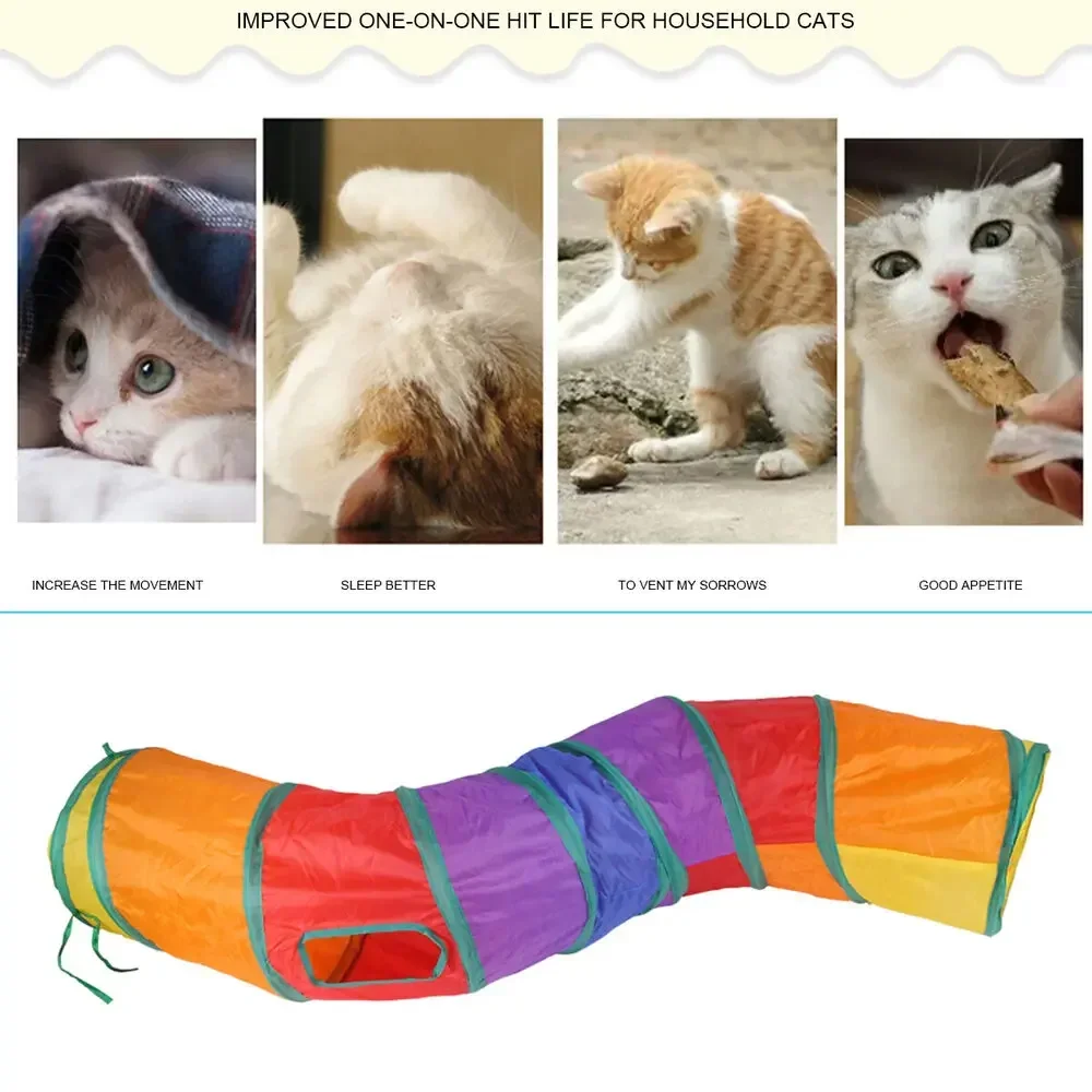 Cat Tunnel Foldable Toy Interactive Training Collapsible Crinkle Kitten Play Games Tunnel Tube With Ball Pat Accessories