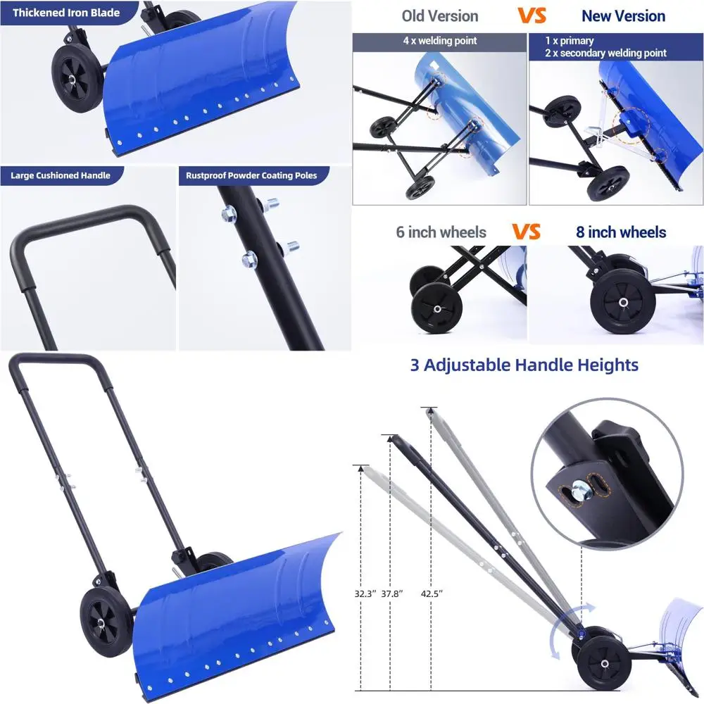 

Upgraded Heavy-Duty Adjustable Angle Wheeled Metal Snow Shovel, 30x12 Large Blade for Efficient Snow Removal