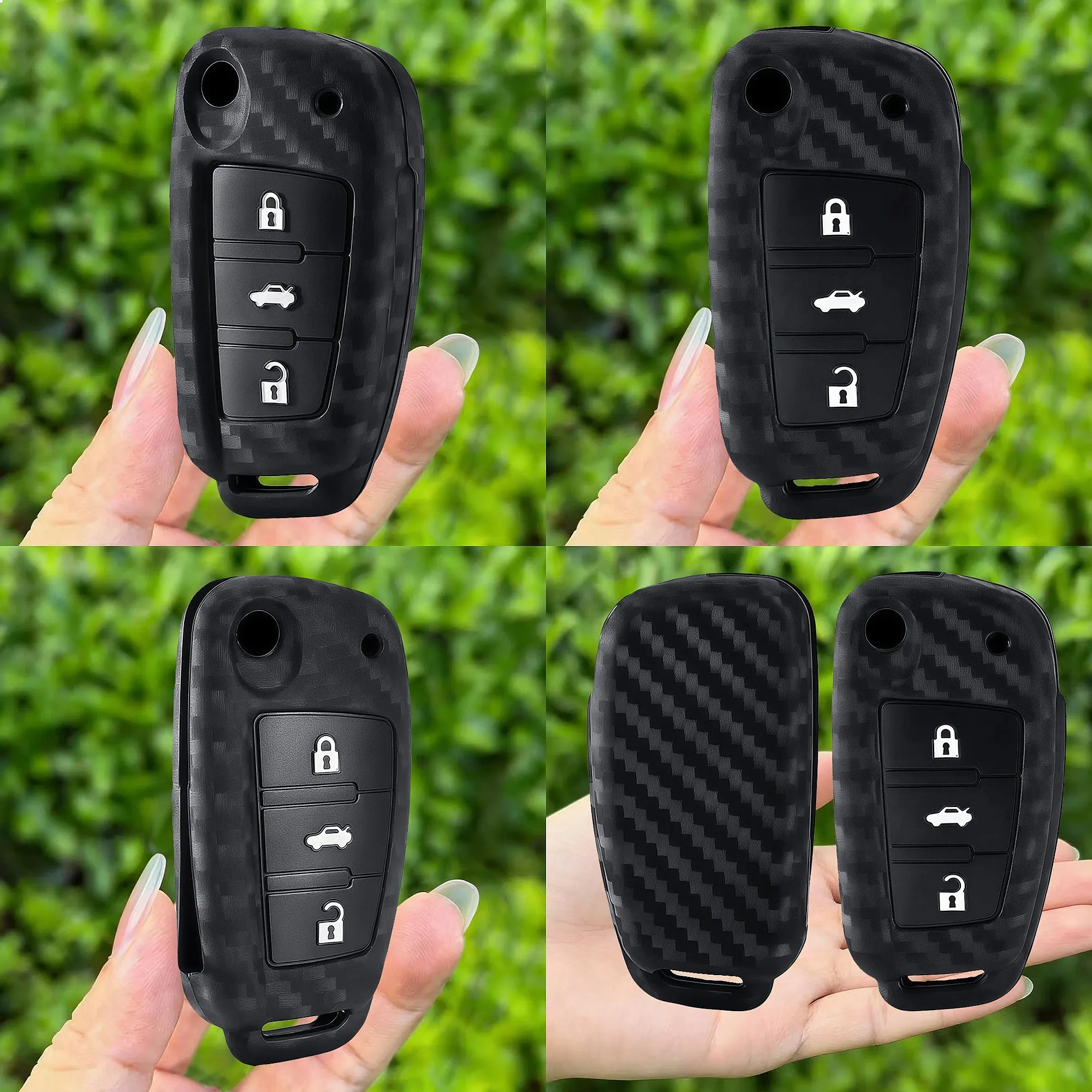 3 Buttons Car Key Fob Cover For Audi Sline A3 A5 Q3 Q5 A6 C5 C6 A4 B6 B7 B8 TT 80 S6 Carbon Fiber Style Silicone Auto Key Shell