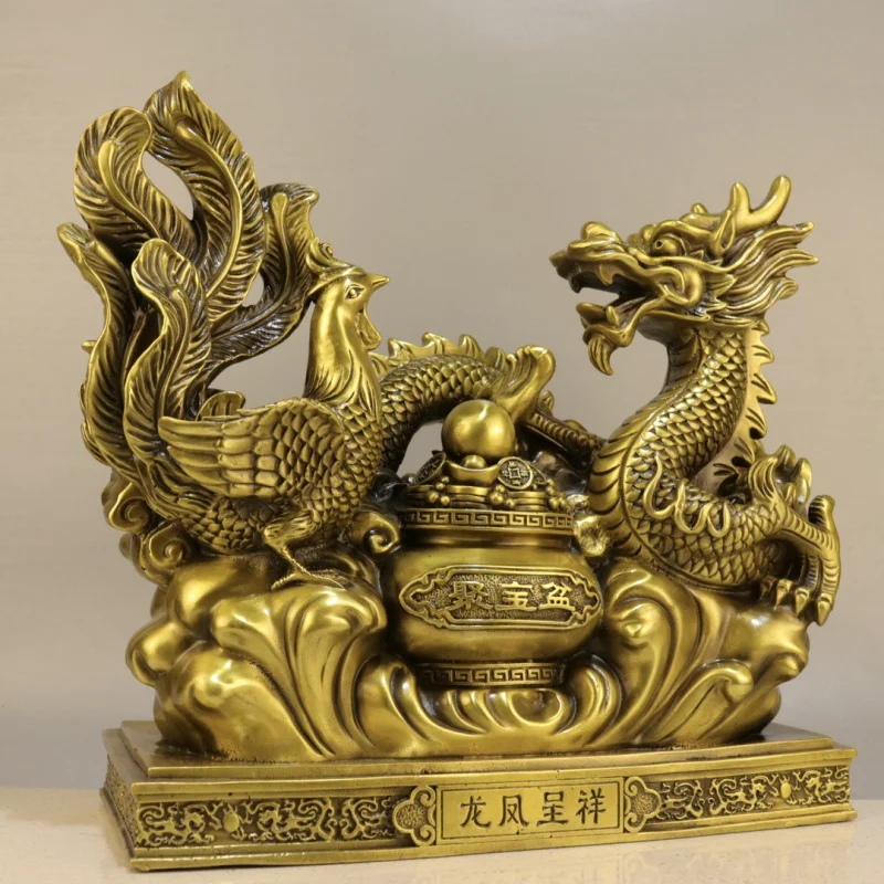 Brass Prosperity Brought by the Dragon and the Phoenix Decoration Golden Dragon Green Dragon Hanlong Home Living Room Ornament C