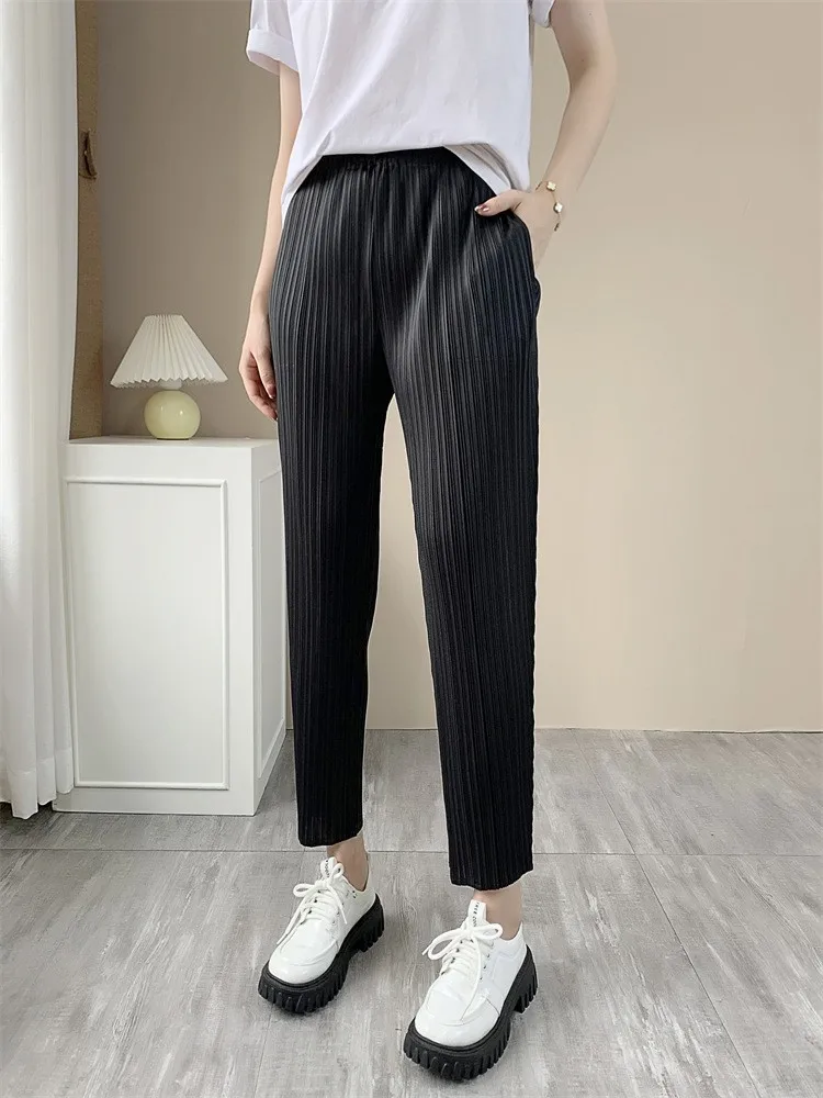 Imagem -06 - Miyake Calça Skinny Rabanete Plissada para Mulheres Confortável e Casual Calças Cortadas Cônico Roupas de Nicho Verão 2023