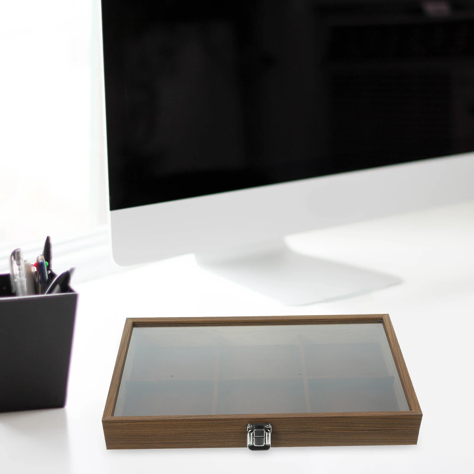 

Wood Jewelry Box Glass Lid Grid Organizer Vintage Style Multi Compartment Storage Case for Jewelry Watches Beads Small Crafts