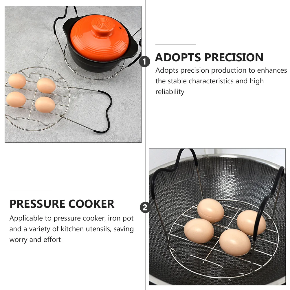 

1Pcs Stainless Steel Steaming Rack Silicone Handle Stable Kitchen Steamer Stand Multipurpose Food Steaming Rack for Pressure