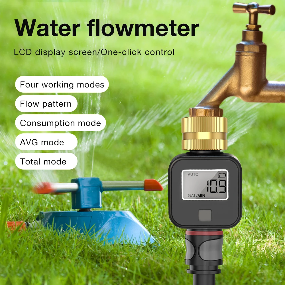 IPX5 Digital Water Flow Meter High Accuracy Measure Water Consumption and Flow Rate for Outdoor Garden Watering Irrigation Hose