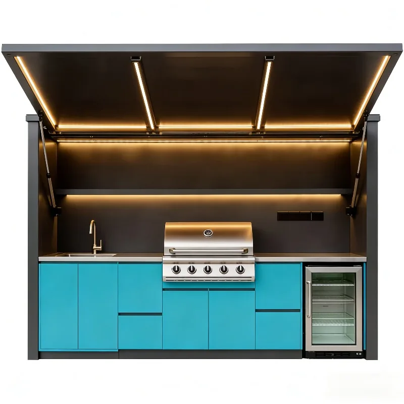 Outdoor Kitchen Prefab Outdoor Kitchen Canopy Grill Sink Cabinets Storage Countertop Customized