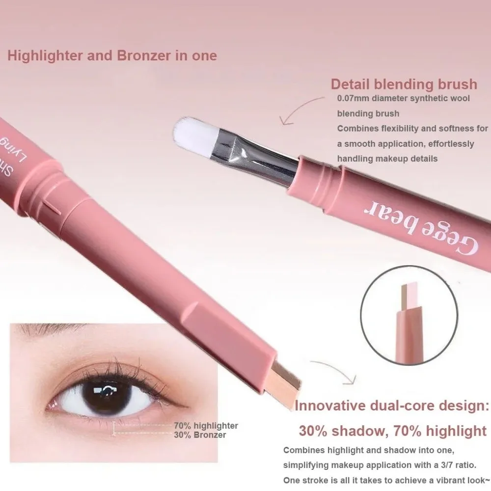 Double Ended Lying Silkworm Pencil 2 in1 Eyeliner Eyeshadow Stick Nude Lower Eyelid with Detail Brush Makeup Stick