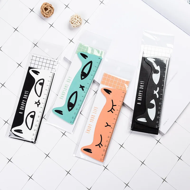 Creative Colorful Cat Printed Wooden Ruler 15cm Portable Straight Measuring Ruler Cute Fresh Design School Drawing Learning