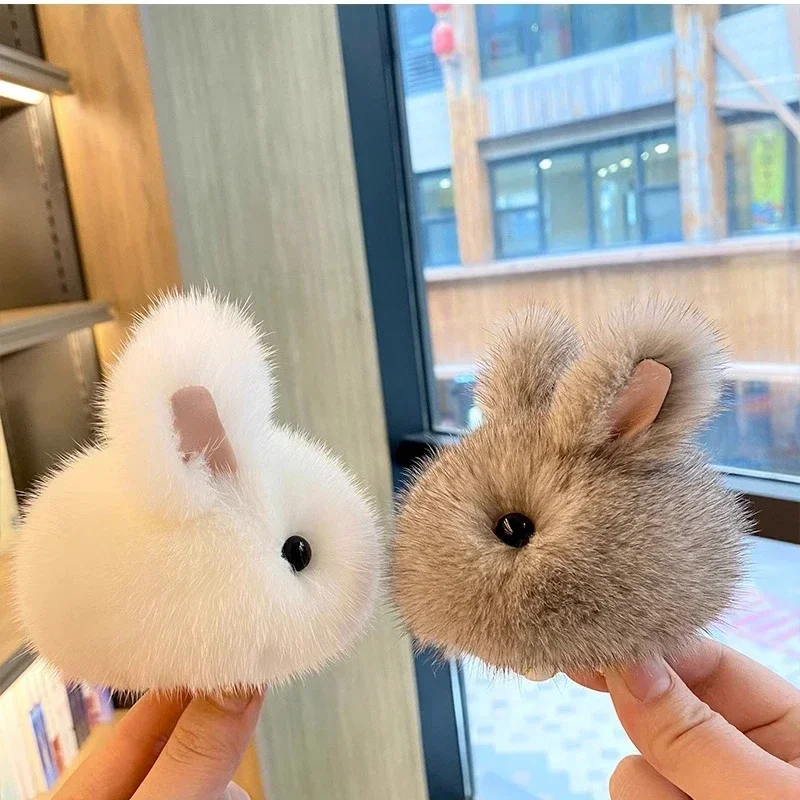 Soft Plush Bags Decorations Kawai Pink Brown Key Chain Students School Bags Pendants Imitation Mink Hair Small Rabbit Bag Charm