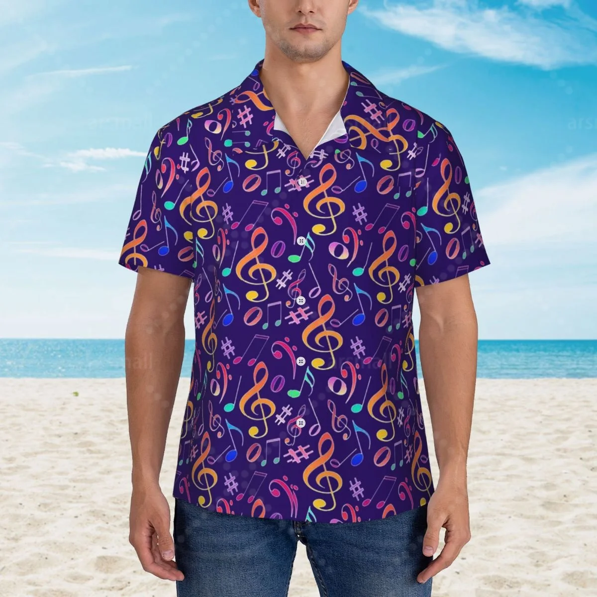 

Drunk On Music Notes Hawaiian Shirt Men Short Sleeve Casual Floral Print Beach Shirt Summer Vacation Shirt