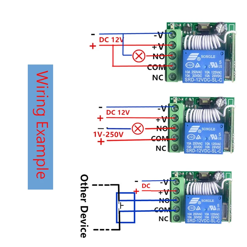 Interruptor de Control remoto inalámbrico 433 Mhz DC 12V 1CH relé RF 433 Mhz módulo receptor para transmisor remoto de código de aprendizaje