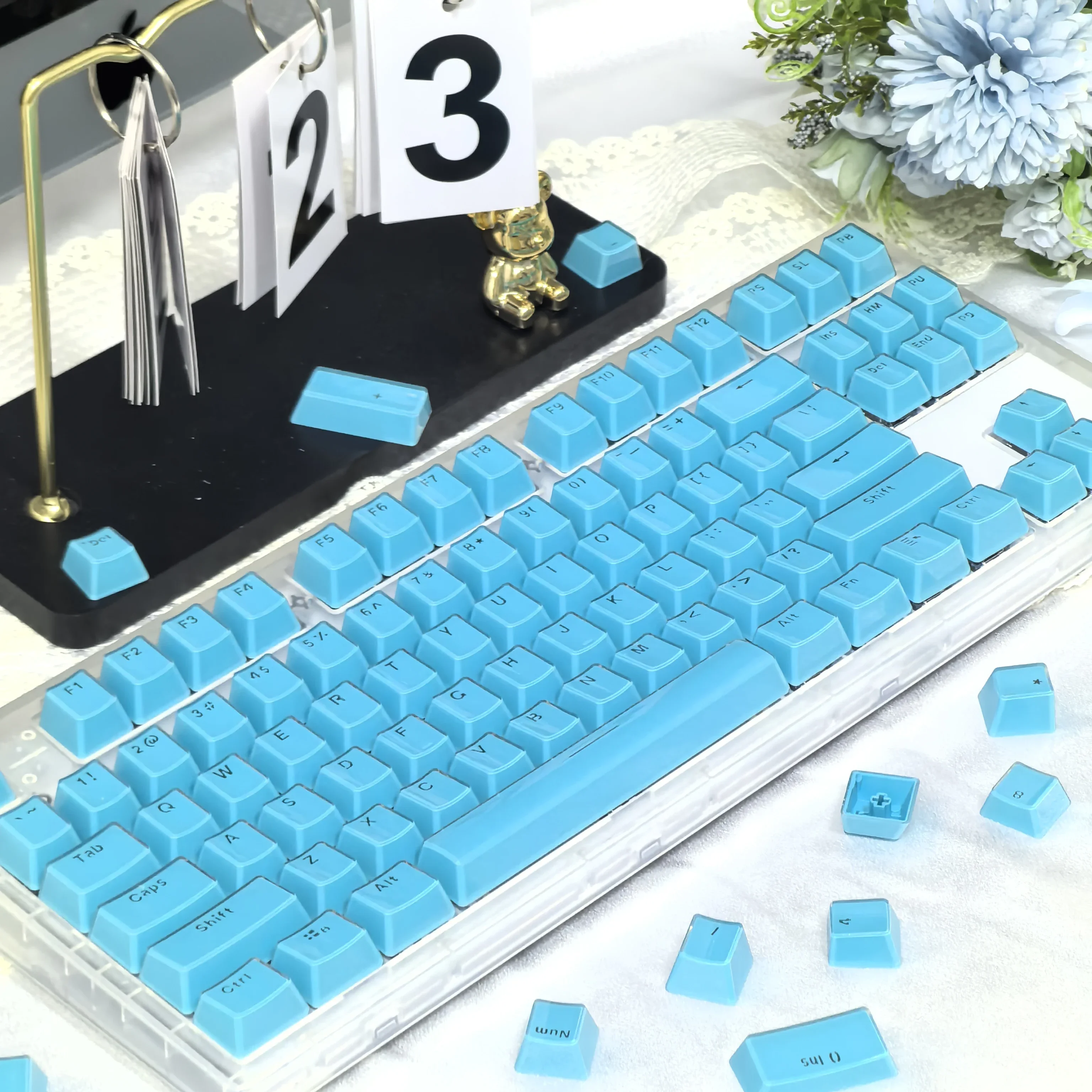 Capuchons de touches de clavier en cristal bleu, 104 /123, carrés, translucides, adaptés au clavier 87/104/61, Pbt, hauteur OEM