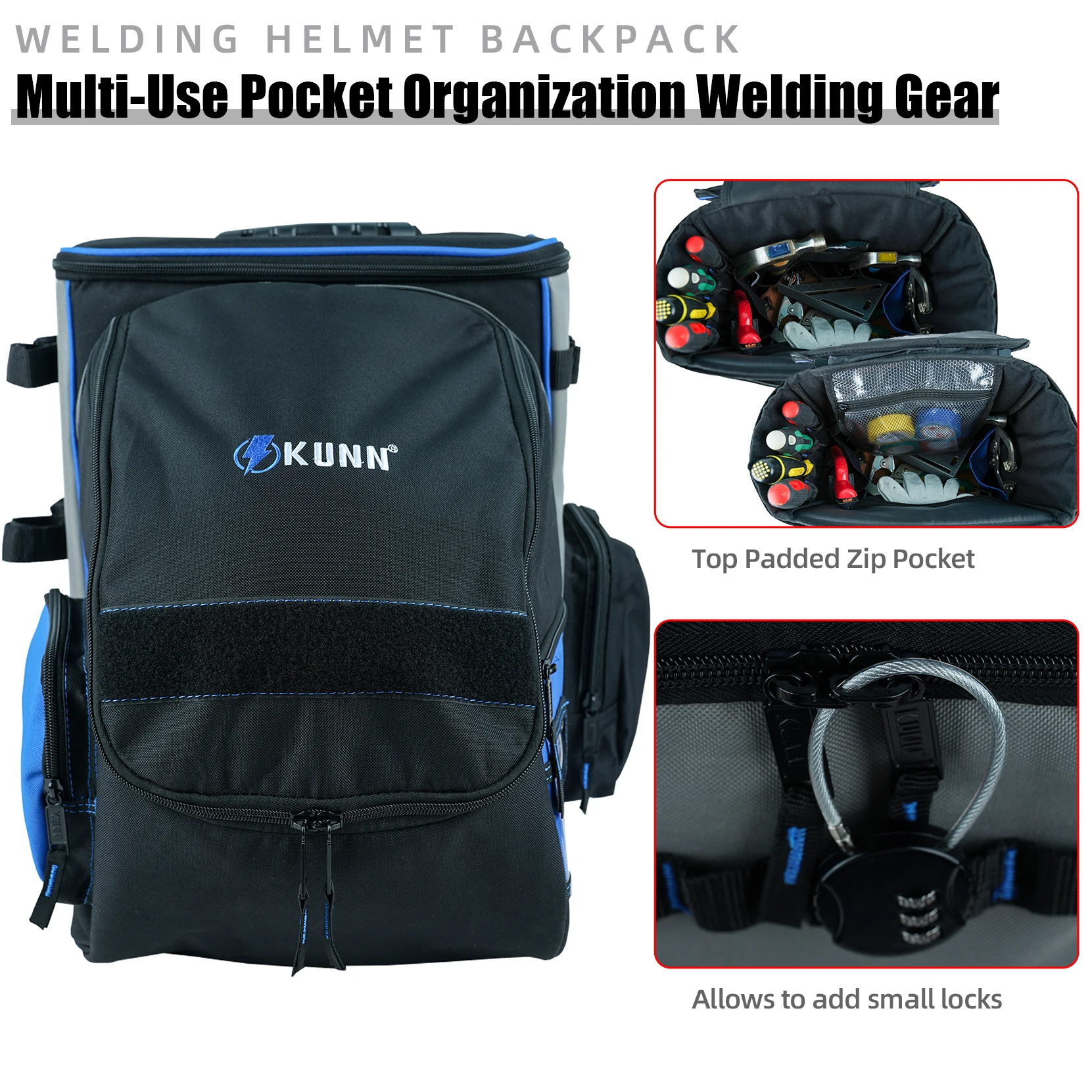 

KUNN Welding-Backpack Multifunction Helmet-Bag - Ultimate Equipment Bag with Cotton Protective Lining for Electrician