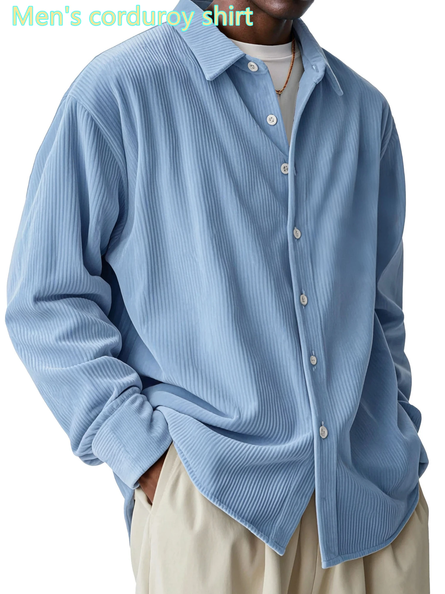 

Men's Corduroy Shirt Relaxed Fit Solid Color Point Collar Button Up Casual Retro Style Everyday Wear Fall Winter Top