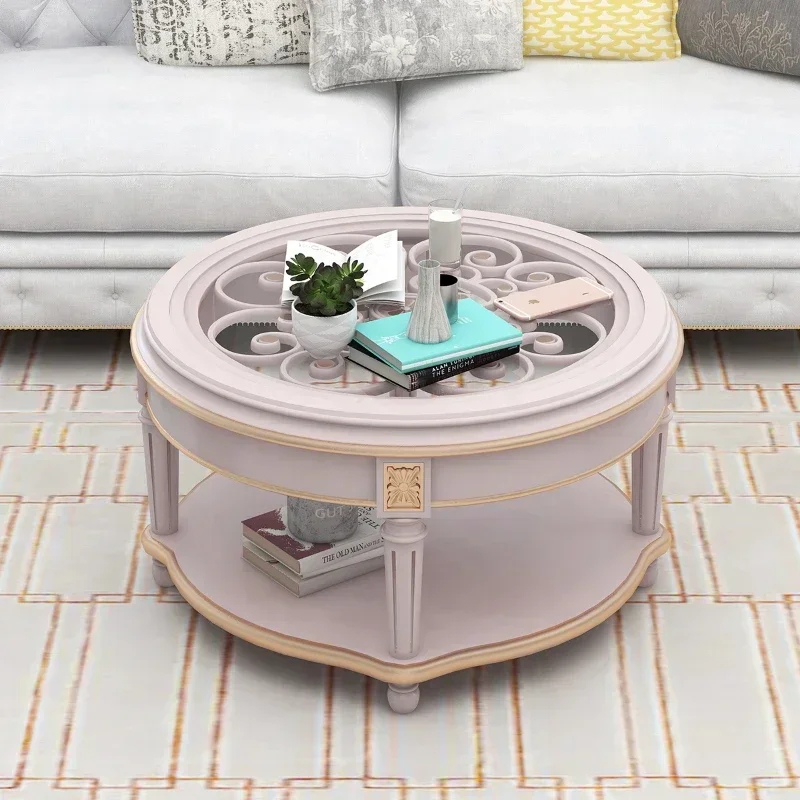 

Round Teapoy Glass Top Low Table Minimalist Pink round Table Light Luxury