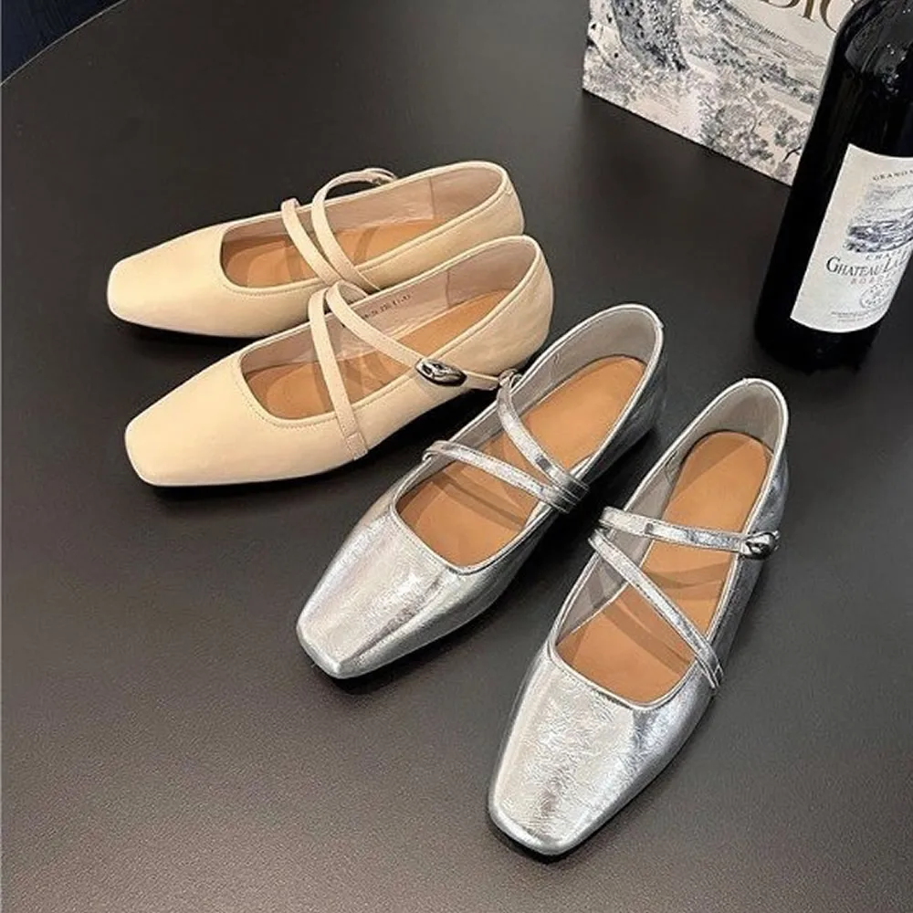 Escarpins plats à enfiler pour femmes, chaussures à talons bas de moins de 3cm, semelle carrée en caoutchouc, Style coréen, couleur unie, pour adultes