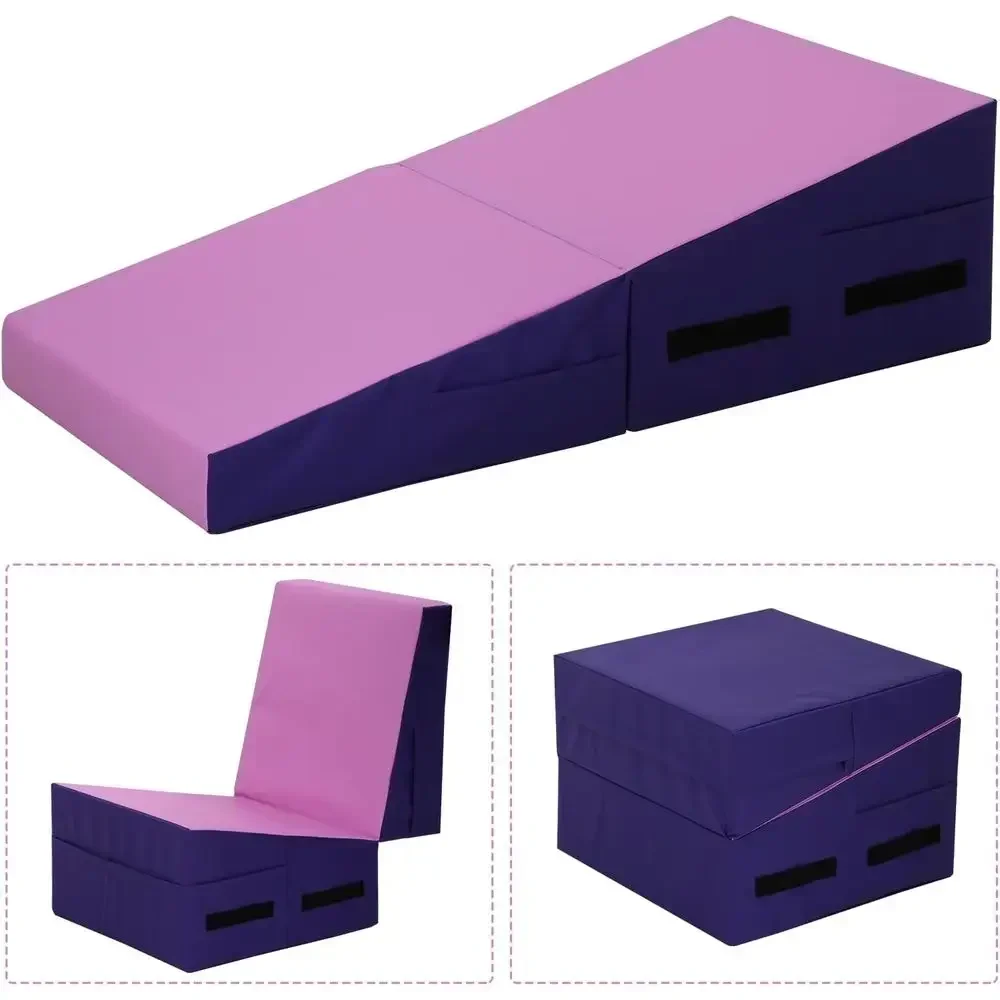 48x24 Inch Foldable Gymnastics Tumbling Mat with Handle, Cheese Wedge Shape, Suitable for Indoor/Outdoor Home Gym, Yoga, and Kid