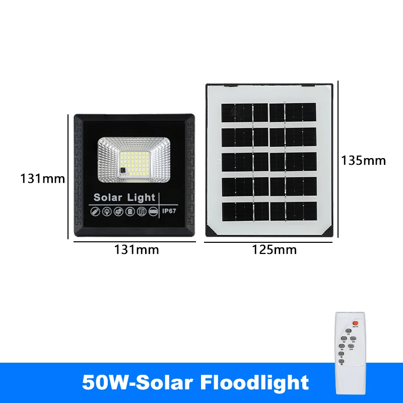 LED Flood light Solar 50W Waterproof IP67 Remote Control Outdoor Floodlight Garden Street Lamp Spotlight Reflector Lighting