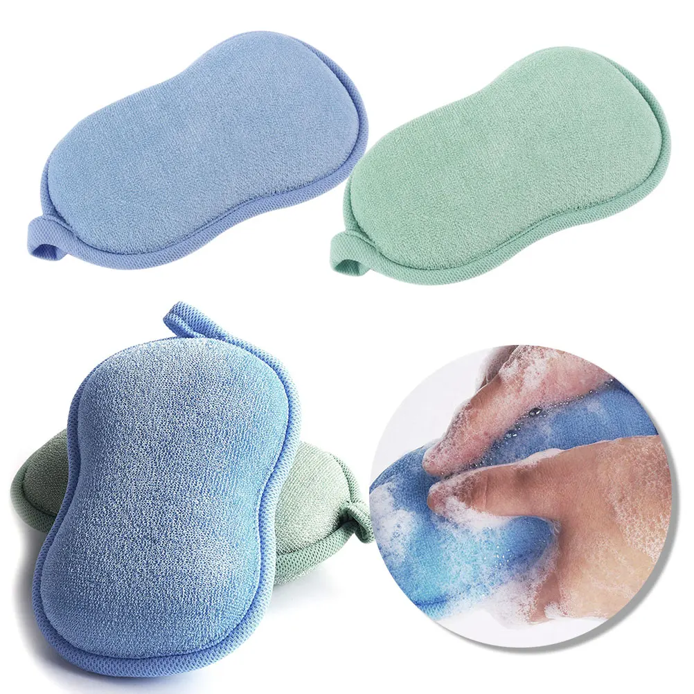 

2Pcs Kids Bath Sponge Pads Double-Sided Soft Exfoliating Shower Scrubber Body Clean Tool for Spa Blue Green Bath Sponge Pads