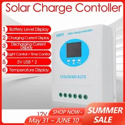 MPPT Solar Charge Controller 120/150A Dual USB 12V 24V 36V 48V Auto Solar Cell Panel Charger Regulator Lead-acid/Lithium Battery