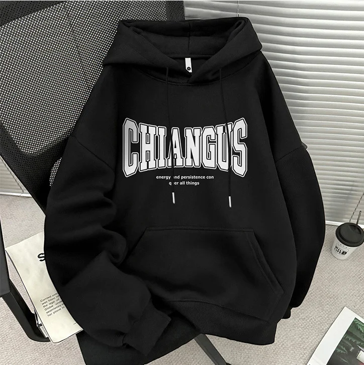 

2025 Fashion 330G Heavy duty Letter Pattern Black Hoodie Men's and Women's Fashion Street Wear Fashion Cotton Hoodie Printed