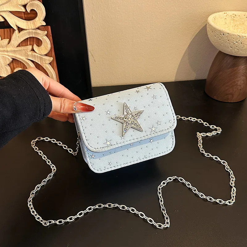 

Star Small Square Flap Shoulder Bags for Women Korean Style Ladies Chain Crossbody Bag Lightweight Portable Girls Coin Purse