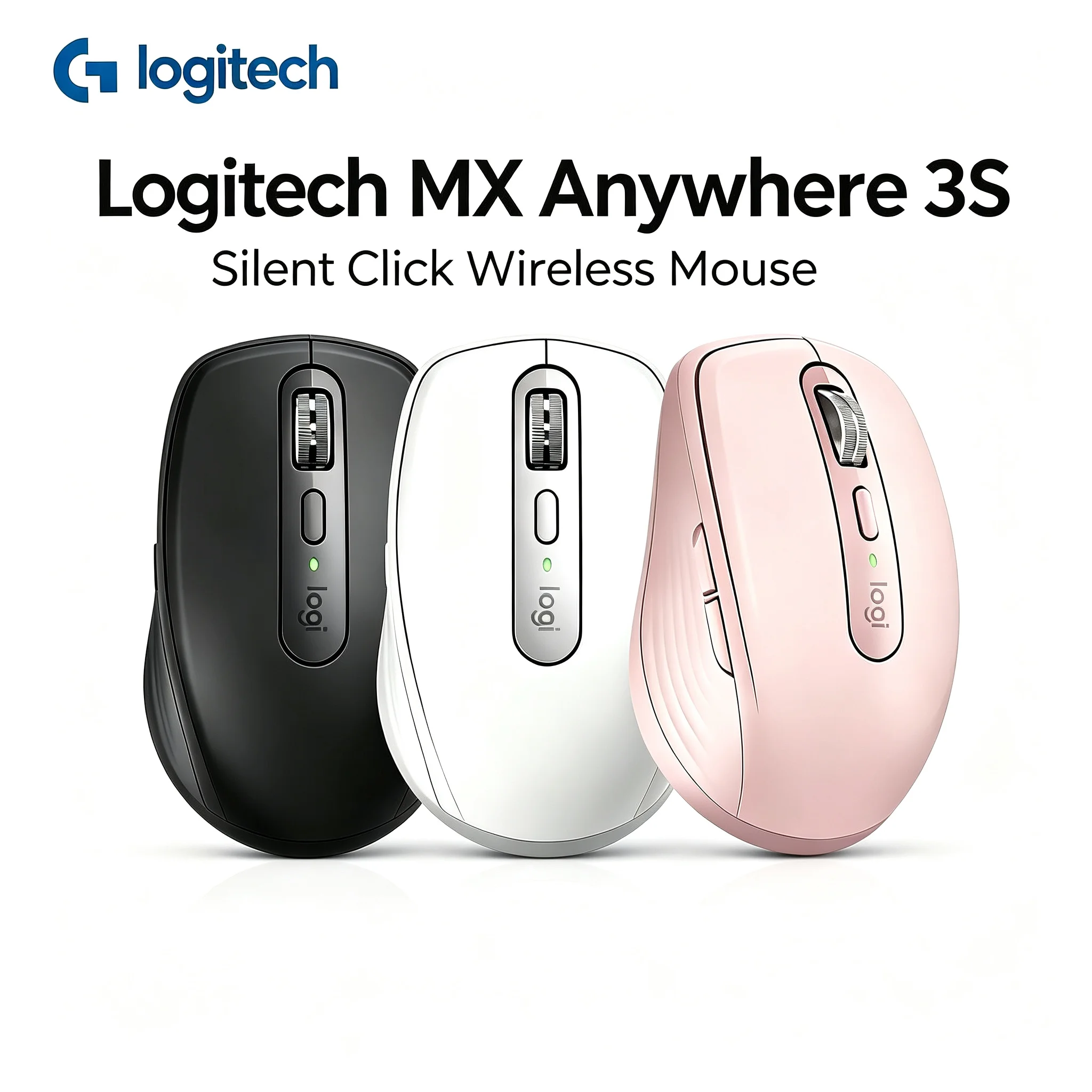 MX Anywhere 3S Logitech Smooth‑Scroll Wireless Mouse Multi‑OS Silent Click Rechargeable Ergonomic Portable Mice