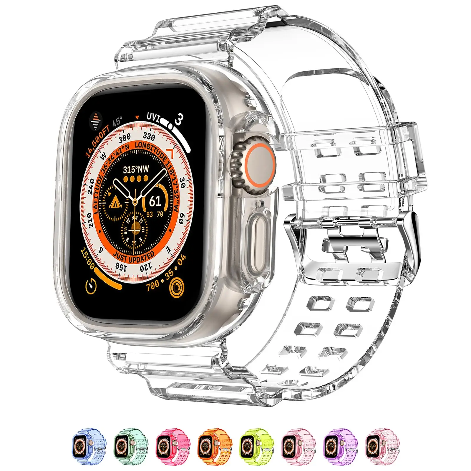 For Apple Watch Band 11/10/9/8/7/6/5/4/SE/Ultra Transparent Silicone Bracelet iWatch Series Case+Straps