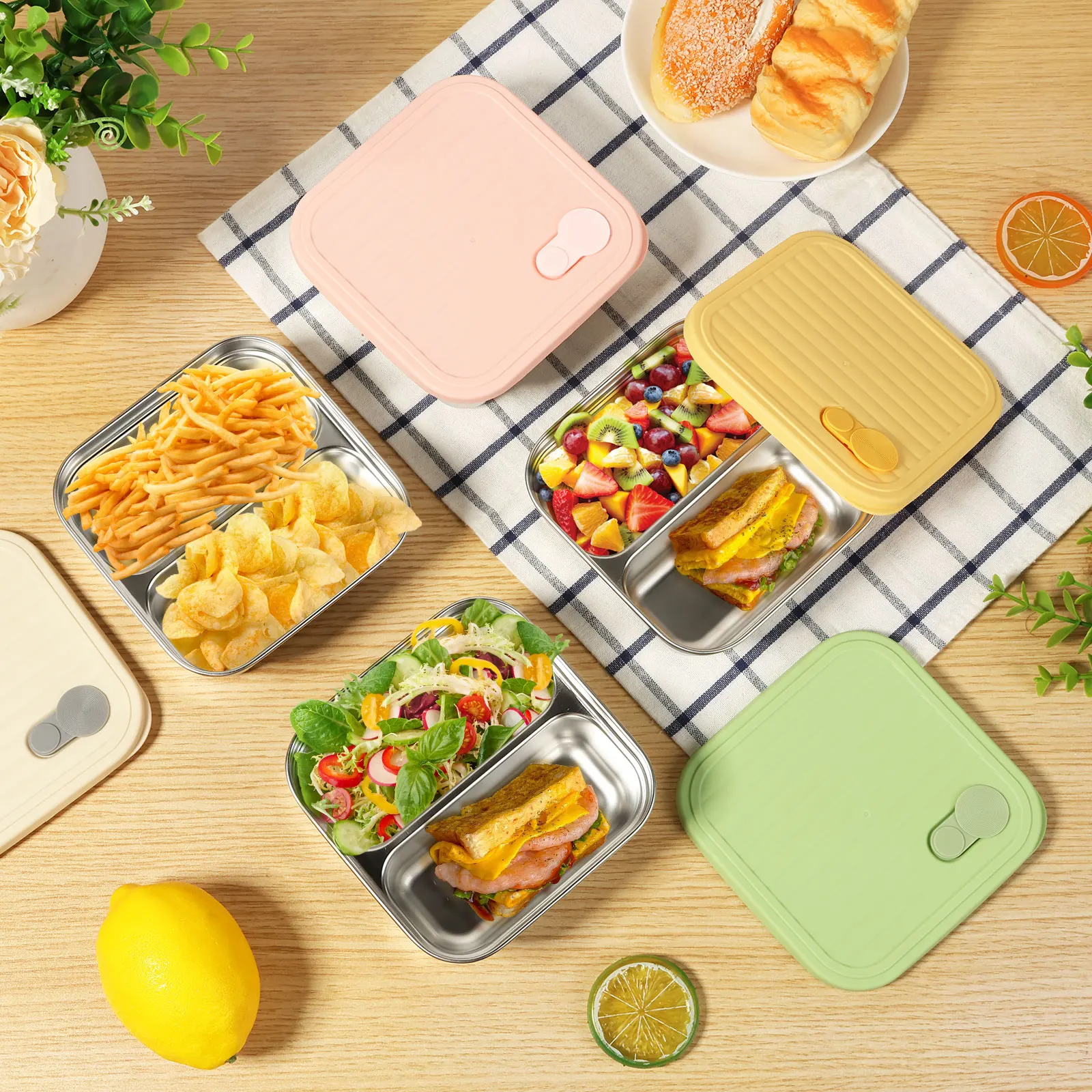 

4Pcs Sandwich Holder Lunchbox Portable Lunch Box Loaf Bread Sandwich Containers Food Storage Container for Snacks Fruits Beef